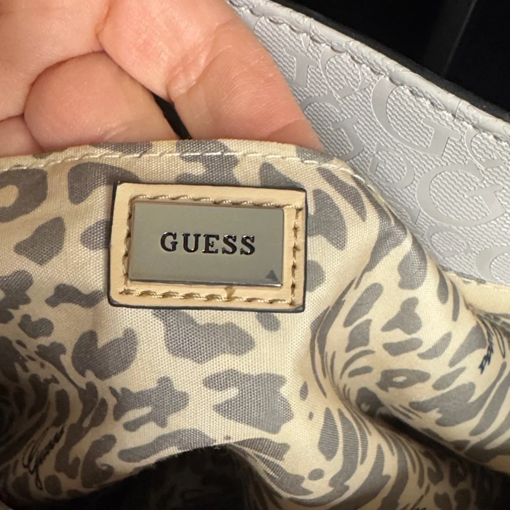 GUESS Glossy Cream Quilted Satchel